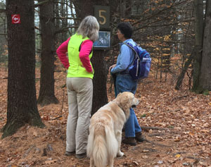 Two women with a dog Hiking